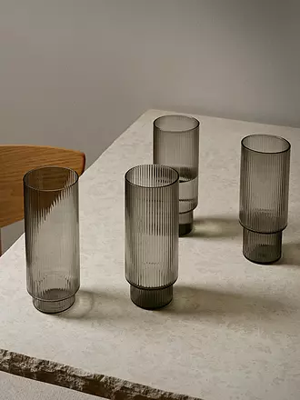 FERM LIVING | Juego de 4 vasos de tubo RIPPLE Smoked Grey | transparent
